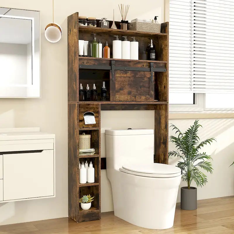 Gymax Over The Toilet Storage Cabinet w/ Sliding Barn Door Adjustable