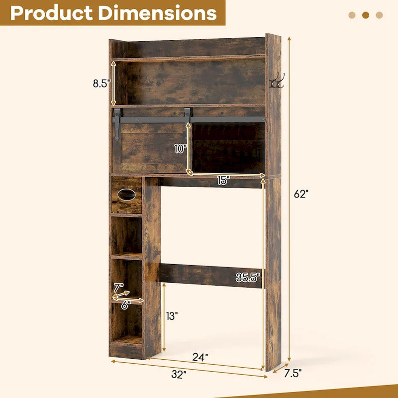 Gymax Over The Toilet Storage Cabinet w/ Sliding Barn Door Adjustable