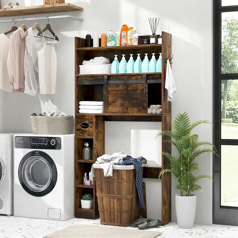 Gymax Over The Toilet Storage Cabinet w/ Sliding Barn Door Adjustable