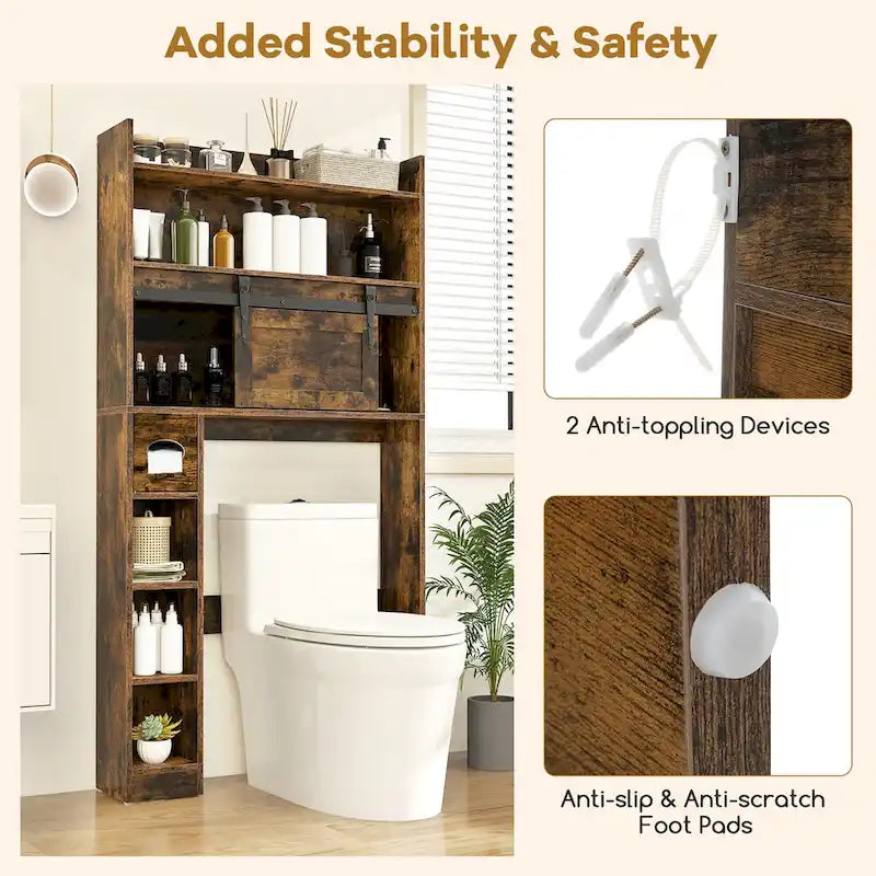 Gymax Over The Toilet Storage Cabinet w/ Sliding Barn Door Adjustable