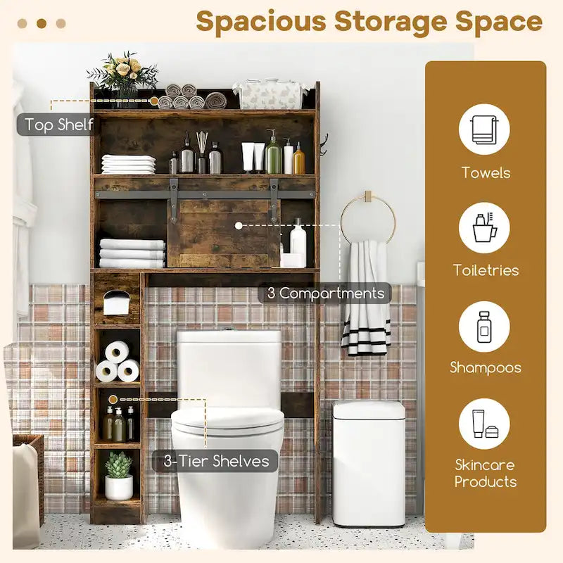 Gymax Over The Toilet Storage Cabinet w/ Sliding Barn Door Adjustable