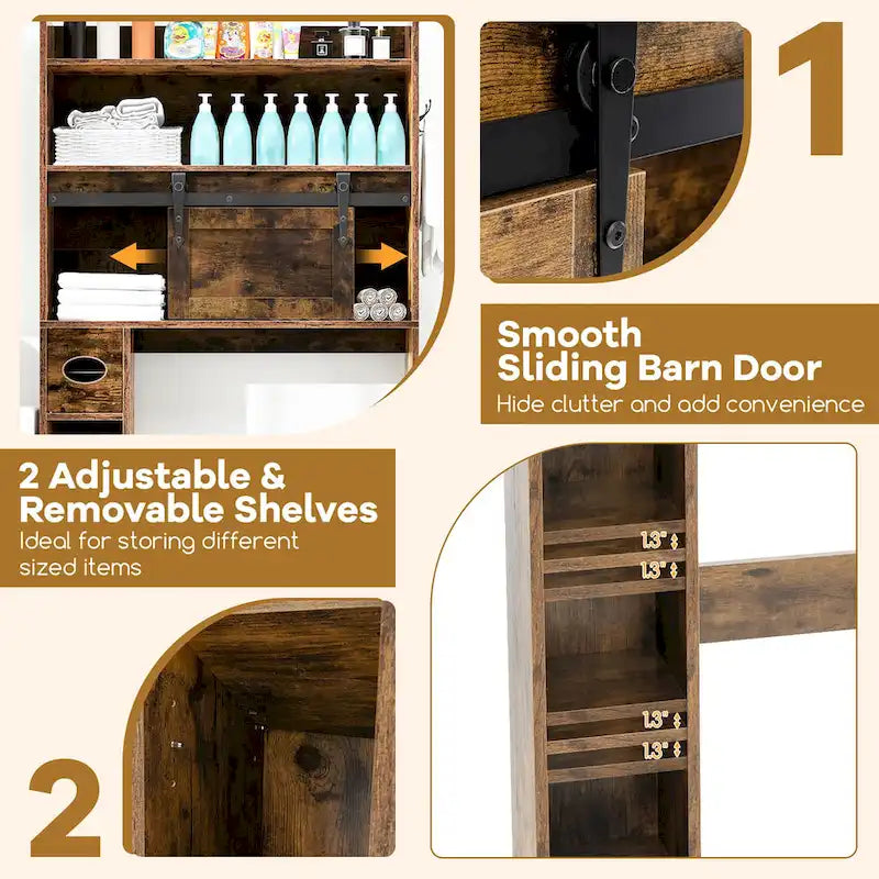 Gymax Over The Toilet Storage Cabinet w/ Sliding Barn Door Adjustable