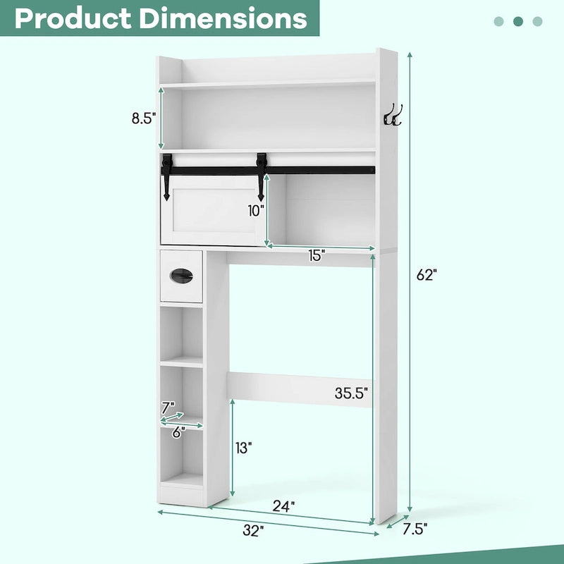 Gymax Over The Toilet Storage Cabinet w/ Sliding Barn Door Adjustable