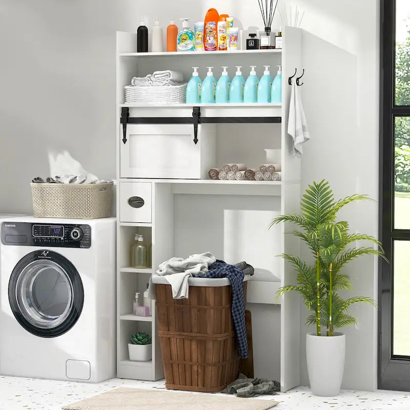 Gymax Over The Toilet Storage Cabinet w/ Sliding Barn Door Adjustable