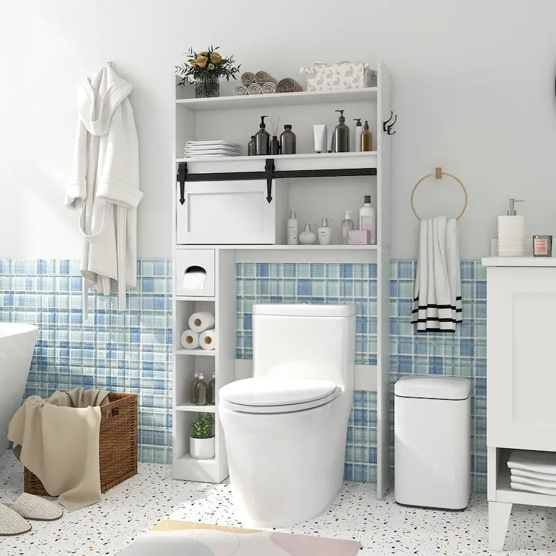 Gymax Over The Toilet Storage Cabinet w/ Sliding Barn Door Adjustable