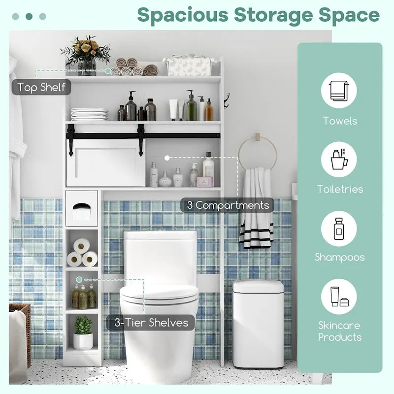 Gymax Over The Toilet Storage Cabinet w/ Sliding Barn Door Adjustable