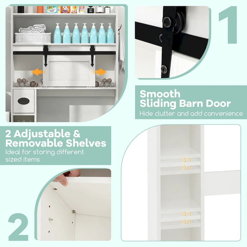 Gymax Over The Toilet Storage Cabinet w/ Sliding Barn Door Adjustable