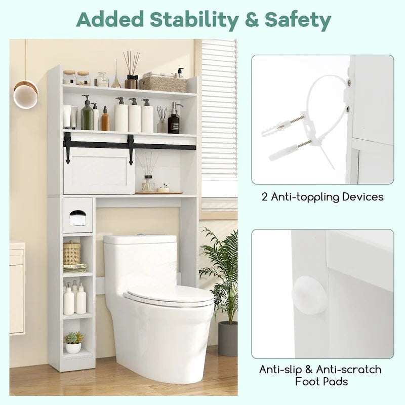 Gymax Over The Toilet Storage Cabinet w/ Sliding Barn Door Adjustable