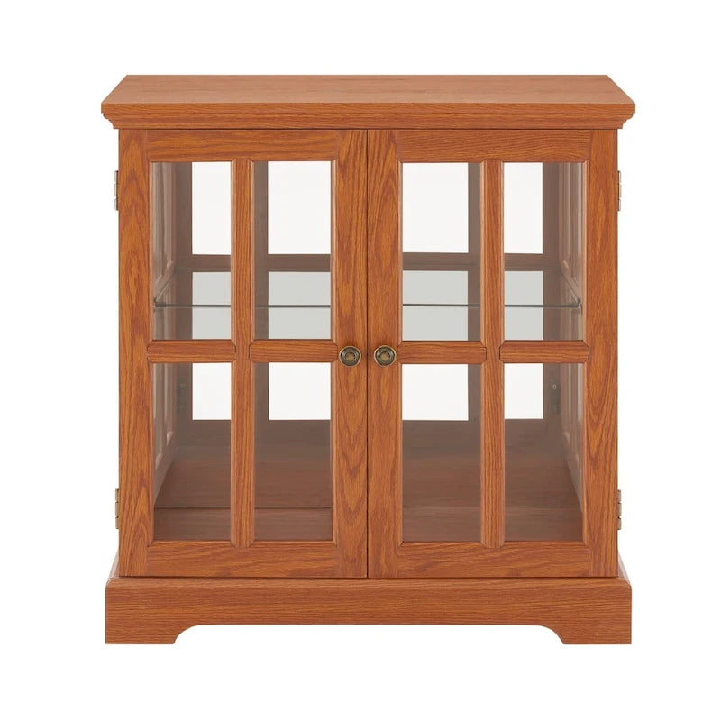 LED Glass Antique Curio Display Cabinet Showcase with Lattice Doors