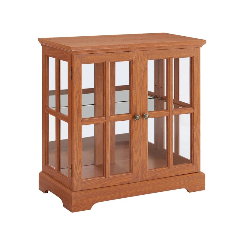 LED Glass Antique Curio Display Cabinet Showcase with Lattice Doors