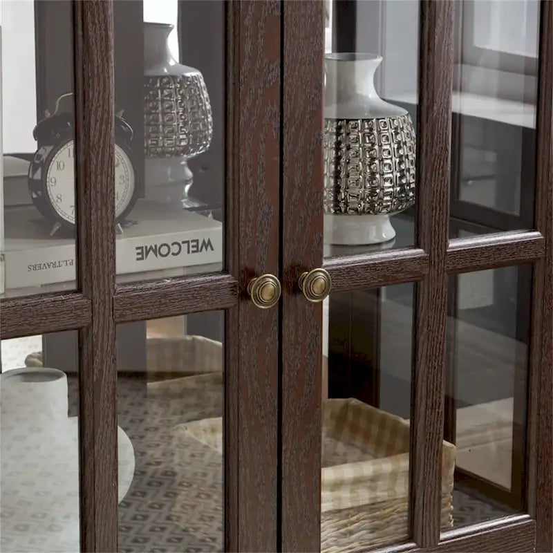 LED Glass Antique Curio Display Cabinet Showcase with Lattice Doors