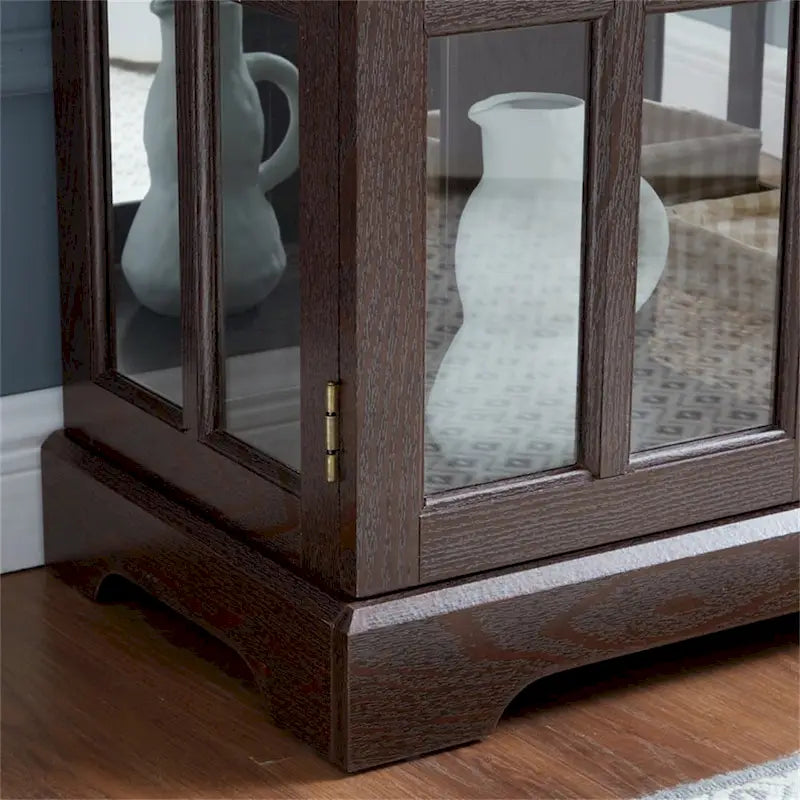 LED Glass Antique Curio Display Cabinet Showcase with Lattice Doors