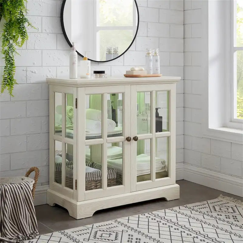 LED Glass Antique Curio Display Cabinet Showcase with Lattice Doors