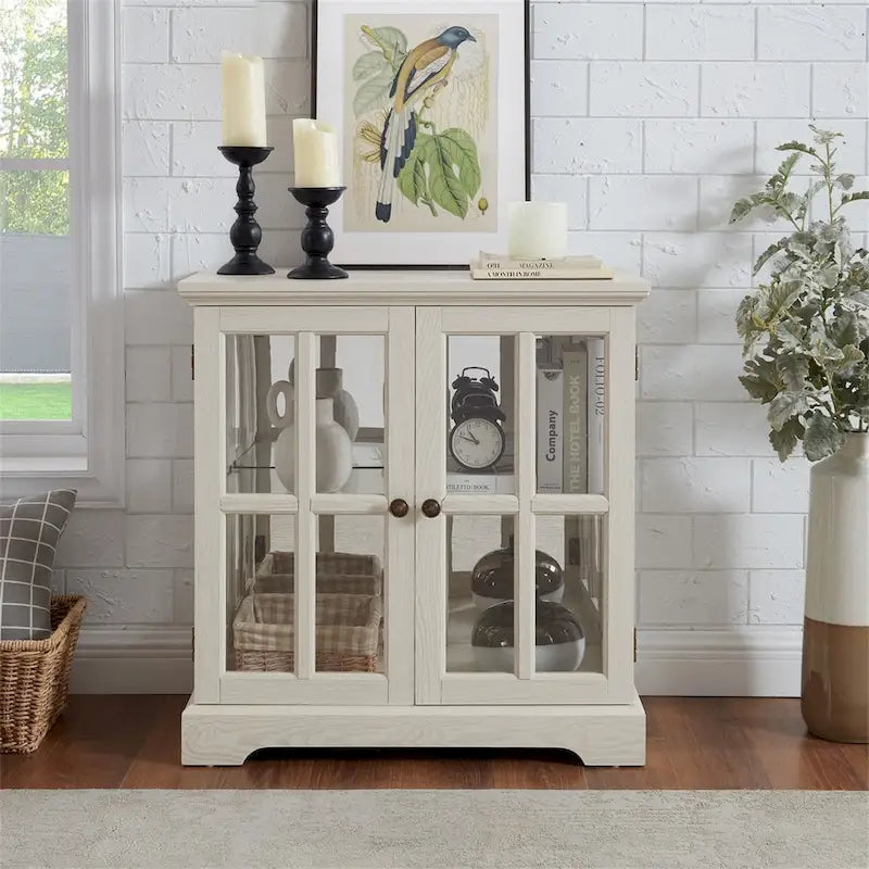 LED Glass Antique Curio Display Cabinet Showcase with Lattice Doors