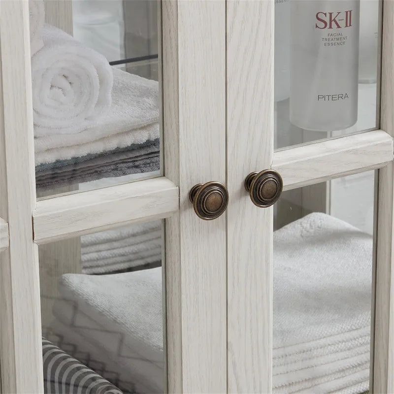 LED Glass Antique Curio Display Cabinet Showcase with Lattice Doors