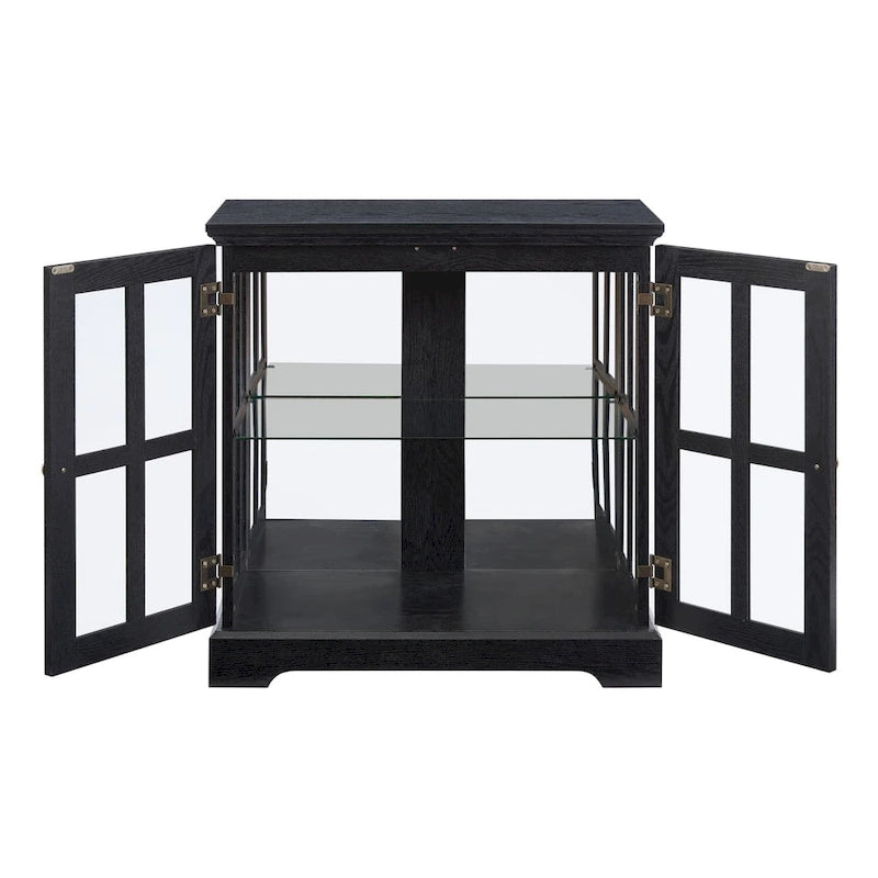 LED Glass Antique Curio Display Cabinet Showcase with Lattice Doors
