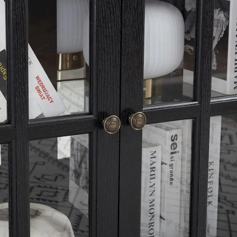 LED Glass Antique Curio Display Cabinet Showcase with Lattice Doors