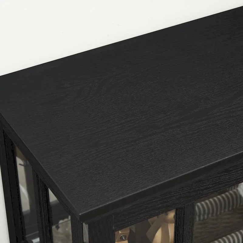 LED Glass Antique Curio Display Cabinet Showcase with Lattice Doors