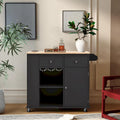 Roomfitters Kitchen Island with Power Outlet, Kitchen Storage Island with Drop Leaf and Rubber Wood, 5 Wheels