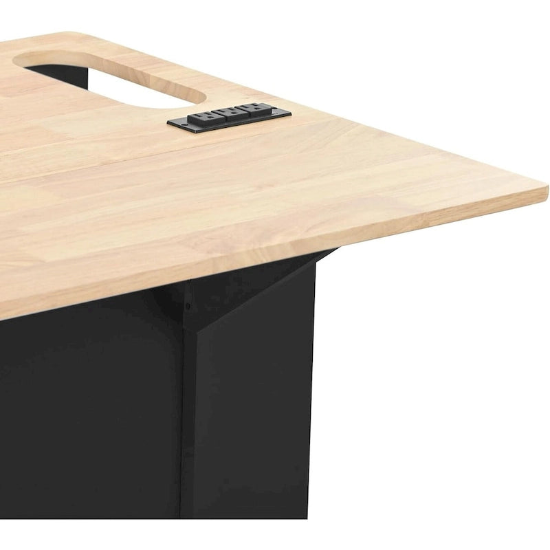 Roomfitters Kitchen Island with Power Outlet, Kitchen Storage Island with Drop Leaf and Rubber Wood, 5 Wheels
