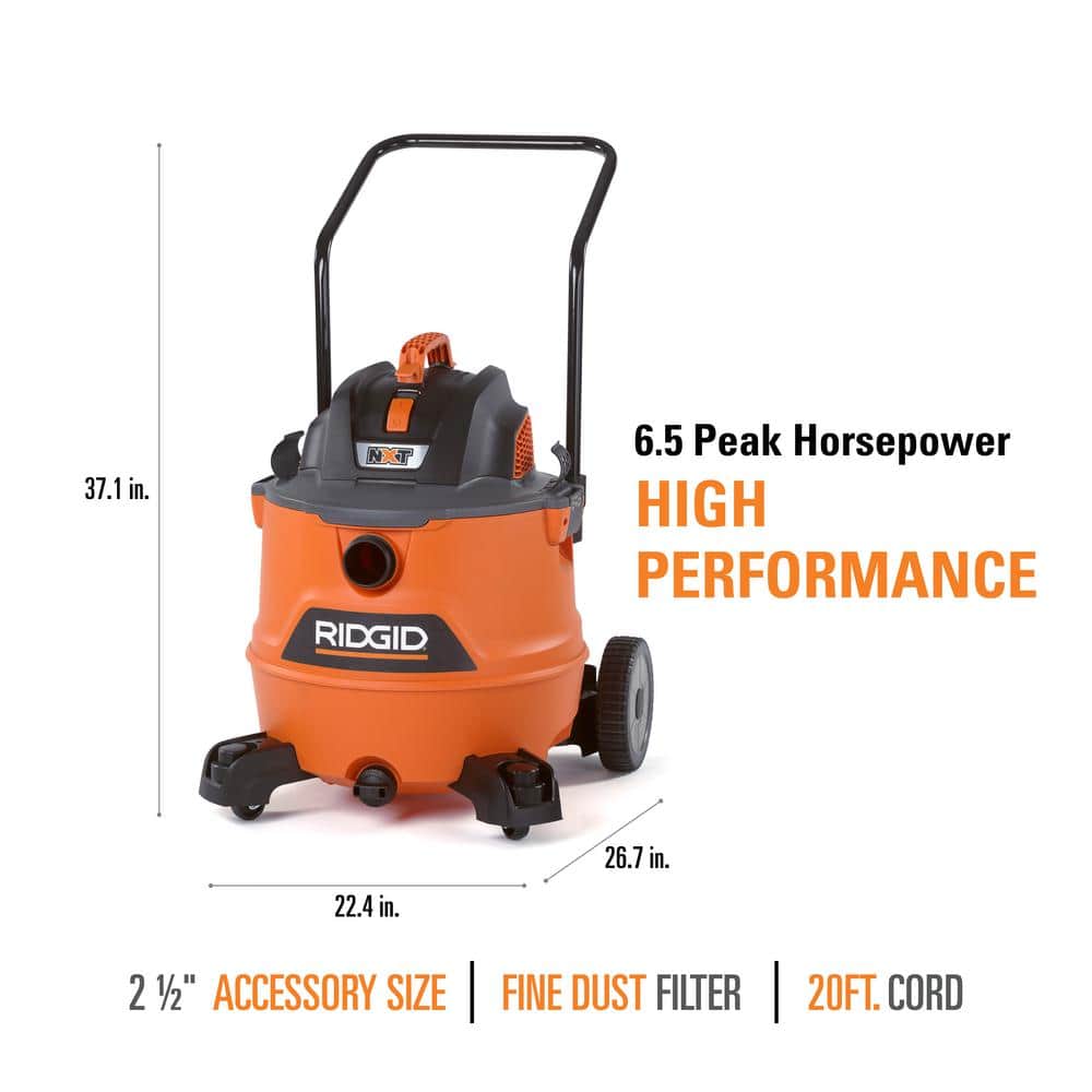 16 Gallon 6.5 Peak HP NXT Wet/Dry Shop Vacuum with Cart, Fine Dust Filter, Locking Hose and Accessories HD1800