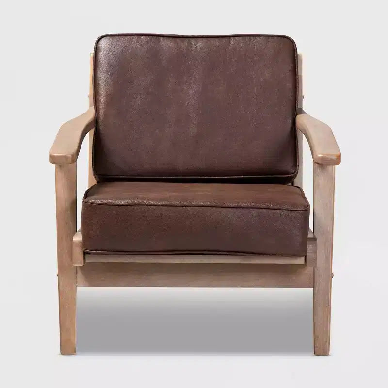 Fauteuil en bois rembourré en similicuir : design médiéval - garnissage en mousse confortable