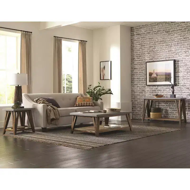 Meuble TV/console multimédia de 52 pouces — Dessus aspect béton, bois gris clair/marron