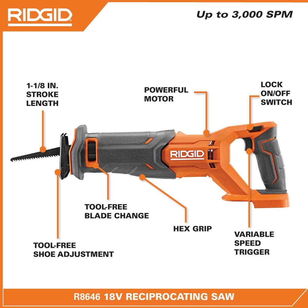 18V Cordless Reciprocating Saw with (2) 4.0 Ah Batteries, 18V Charger, and Bag R8646B-AC93044SBN