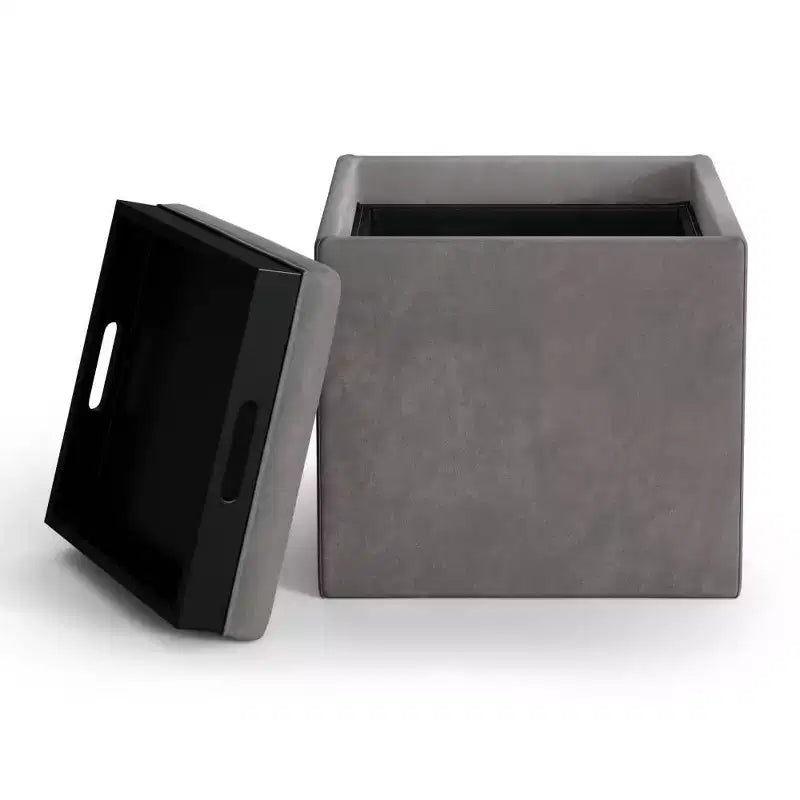 Pouf de rangement carré avec plateau - 43 cm
