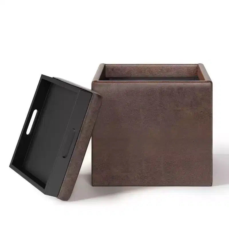 Pouf de rangement carré avec plateau - 43 cm