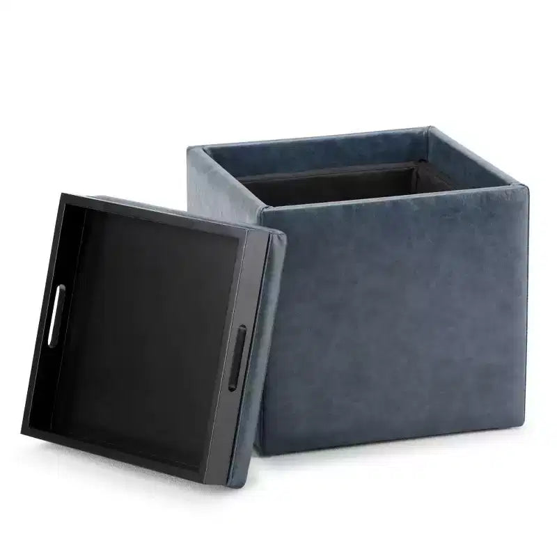 Pouf de rangement carré avec plateau - 43 cm