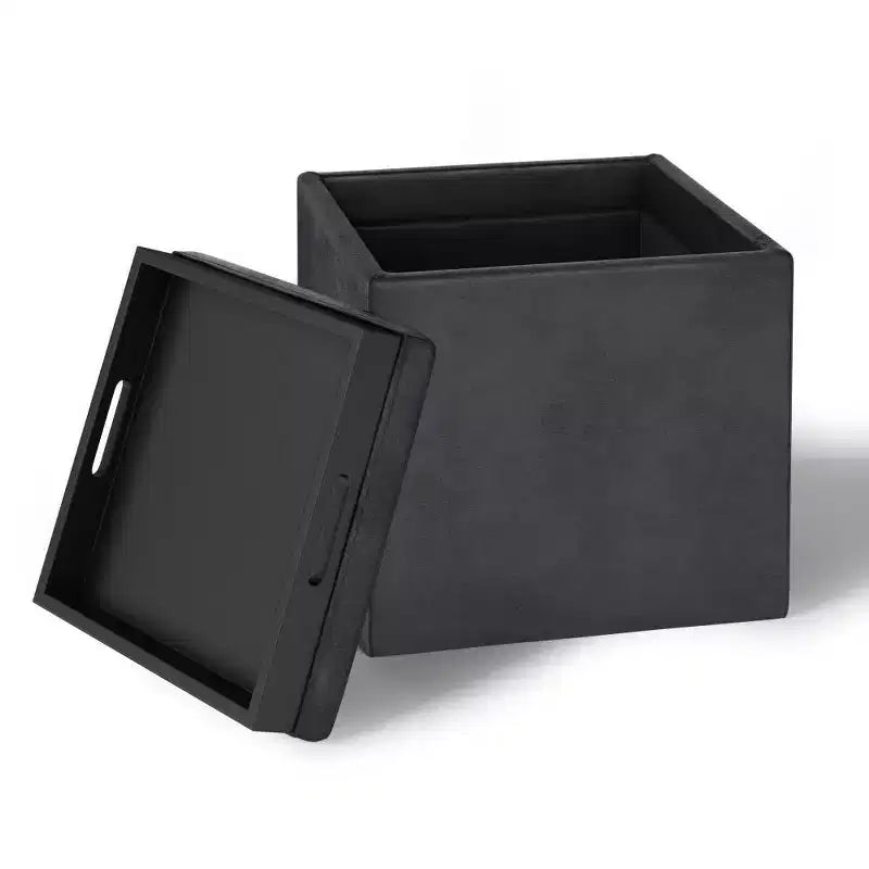 Pouf de rangement carré avec plateau - 43 cm