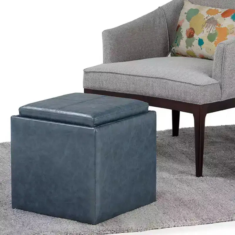 Pouf de rangement carré avec plateau - 43 cm