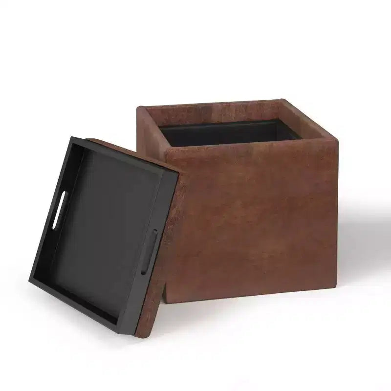 Pouf de rangement carré avec plateau - 43 cm