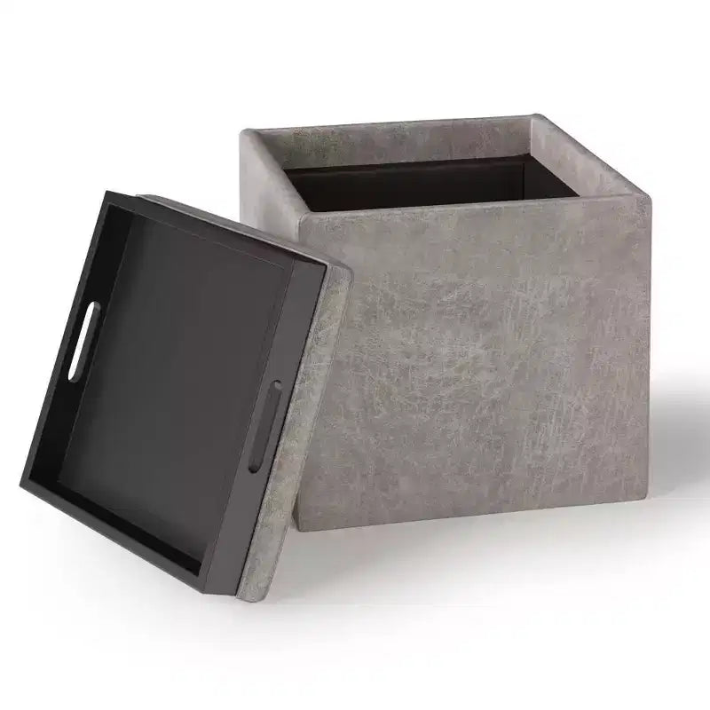 Pouf de rangement carré avec plateau - 43 cm