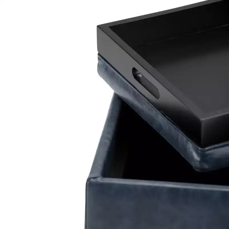 Pouf de rangement carré avec plateau - 43 cm