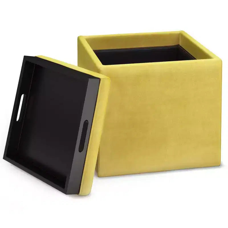 Pouf de rangement carré avec plateau - 43 cm