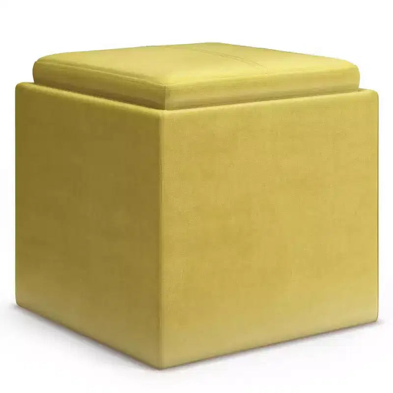 Pouf de rangement carré avec plateau - 43 cm