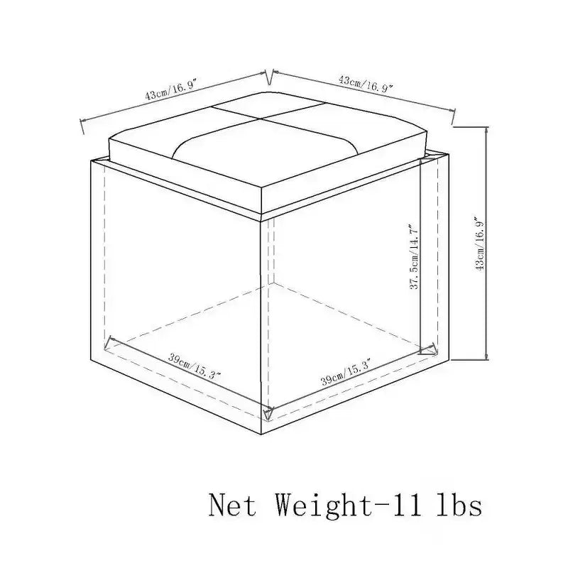 Pouf de rangement carré avec plateau - 43 cm