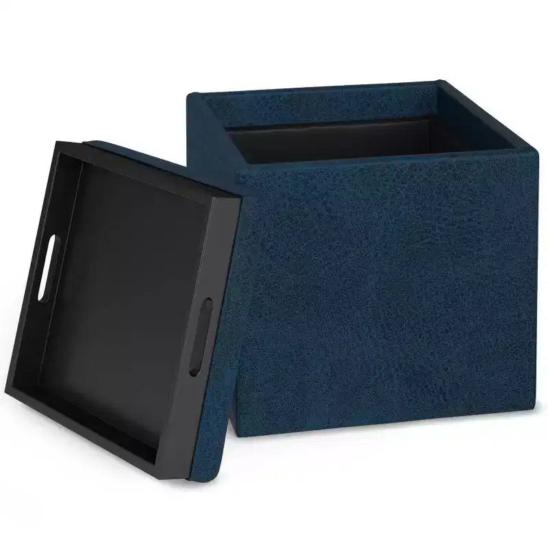 Pouf de rangement carré avec plateau - 43 cm