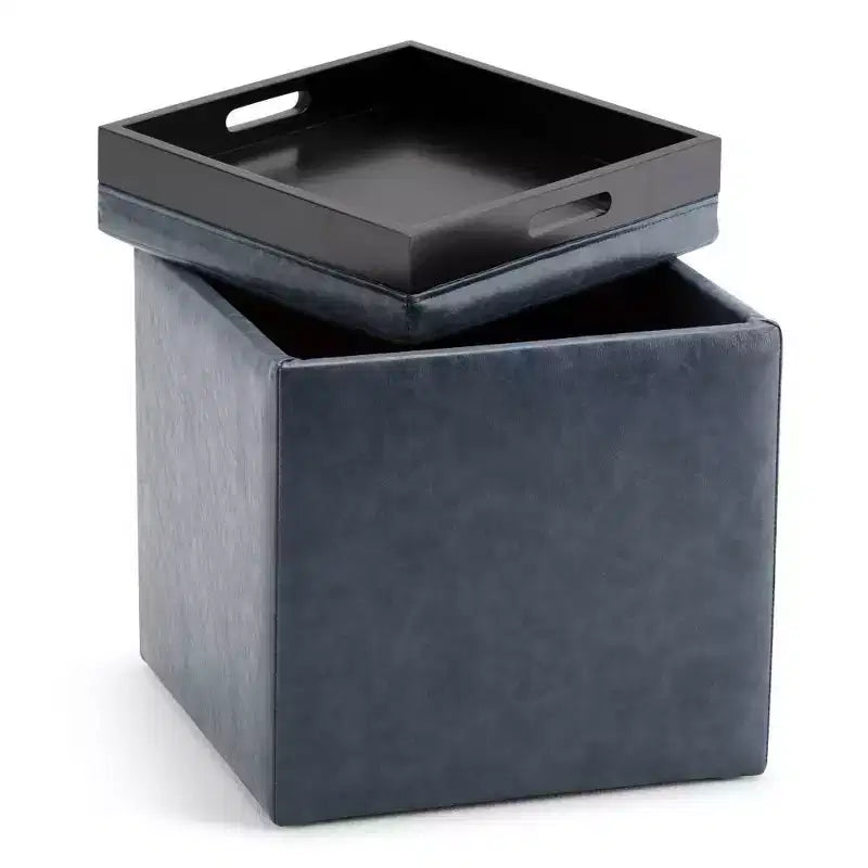 Pouf de rangement carré avec plateau - 43 cm