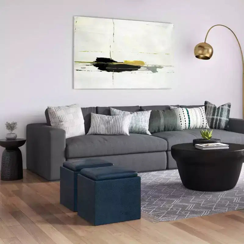 Pouf de rangement carré avec plateau - 43 cm