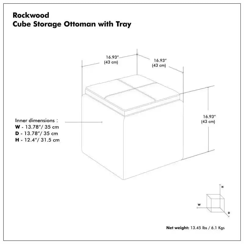 Pouf de rangement carré avec plateau - 43 cm