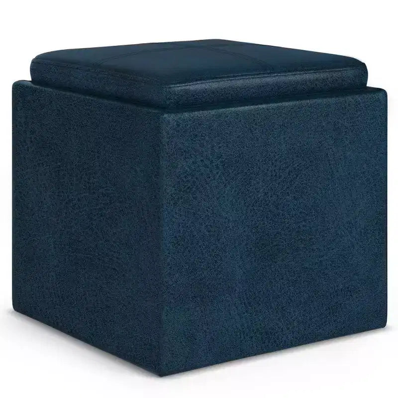Pouf de rangement carré avec plateau - 43 cm