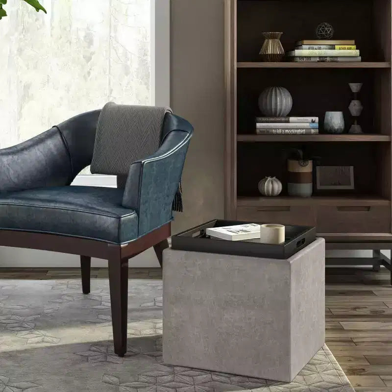 Pouf de rangement carré avec plateau - 43 cm