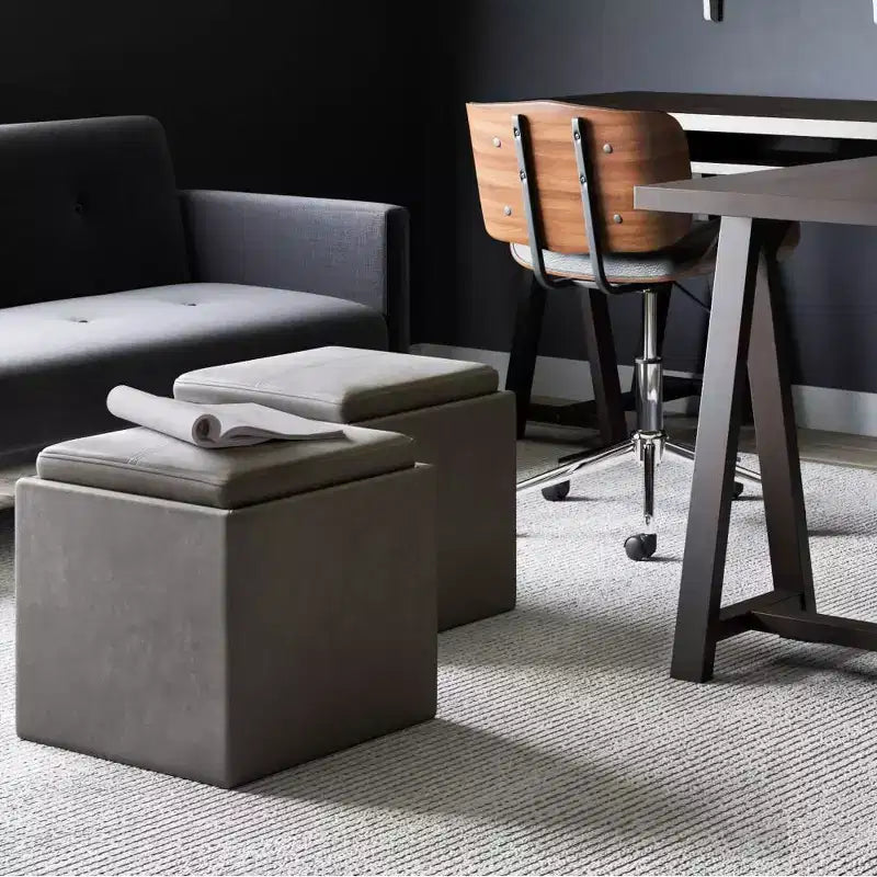 Pouf de rangement carré avec plateau - 43 cm