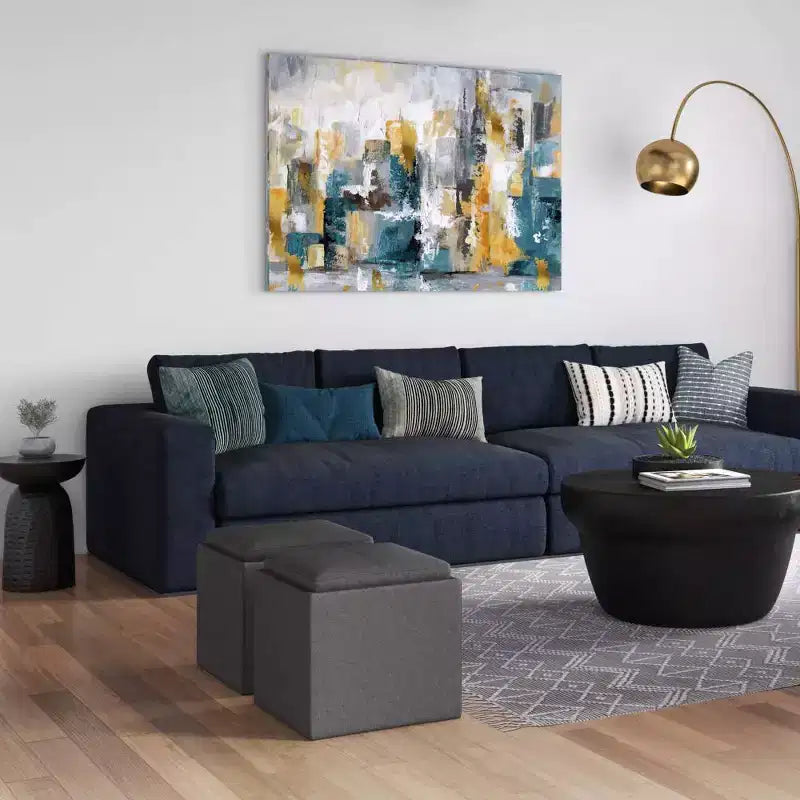 Pouf de rangement carré avec plateau - 43 cm