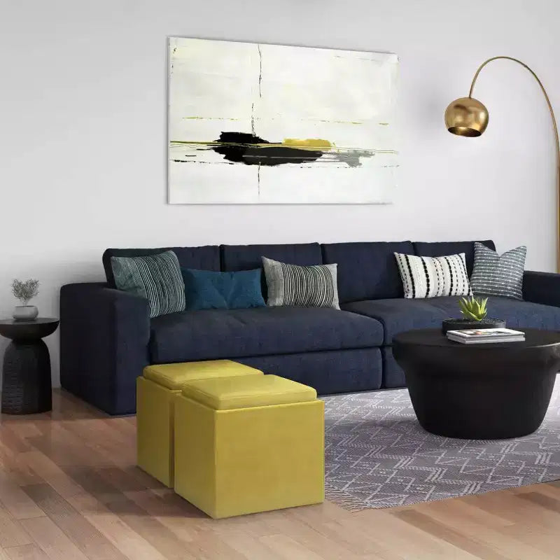 Pouf de rangement carré avec plateau - 43 cm