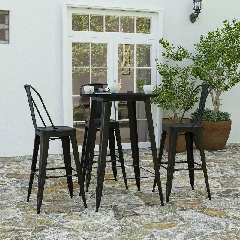 Table de bar intérieur/extérieur, plateau rond en polyrésine tout temps de 30 po avec base en acier