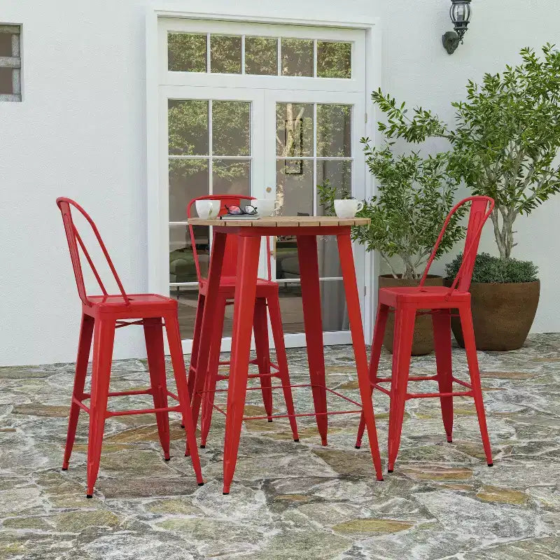 Table de bar intérieur/extérieur, plateau rond en polyrésine tout temps de 30 po avec base en acier